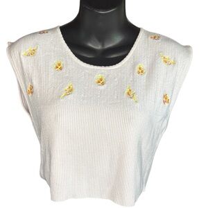 Free People Intimately white Flower Embroidered Stretch Knit Crop Top in Ivory S